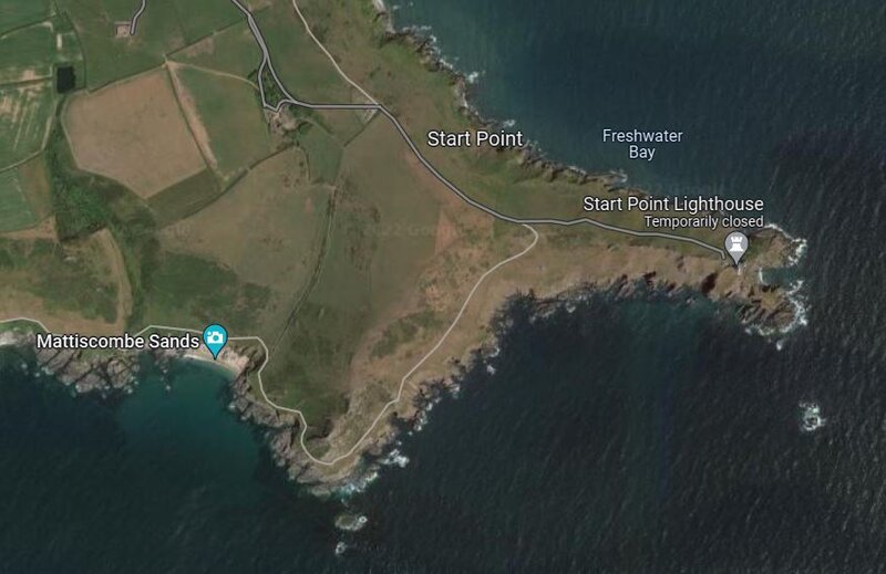 Google Maps satellite image of South Devon coast around Start Point