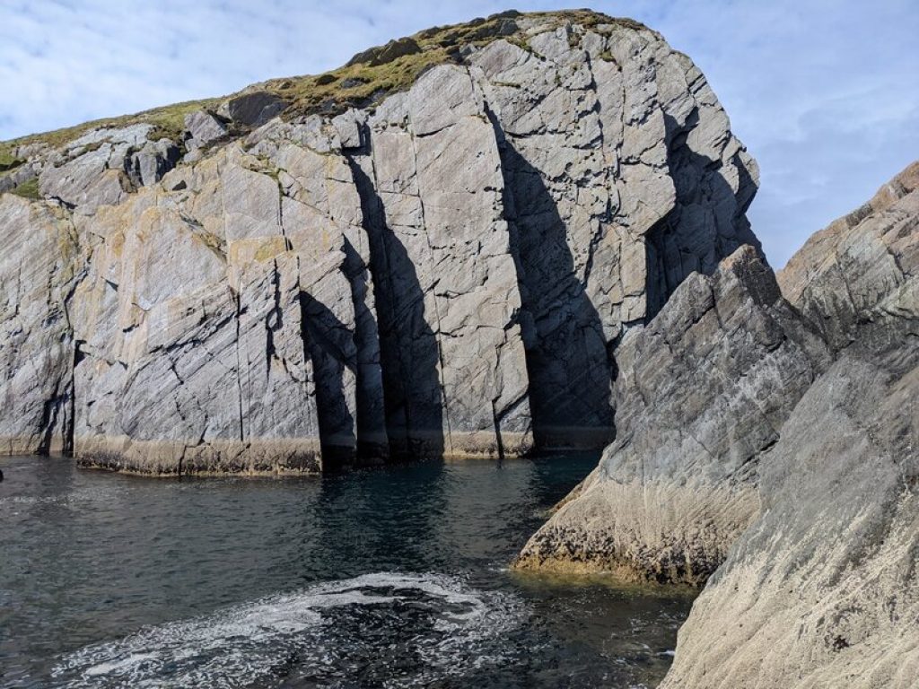 A typical steep cliffed location for pollock fishing