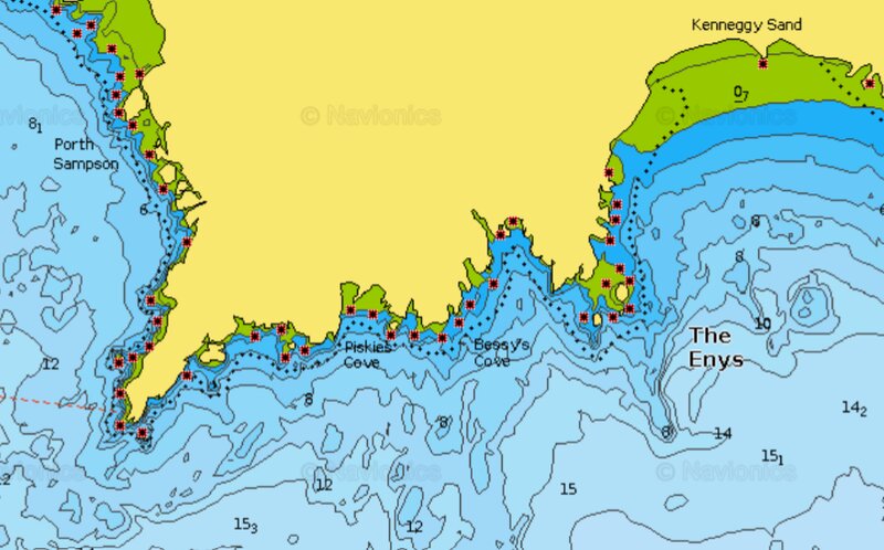 Prussia Cove sea floor depth chart from Navionics