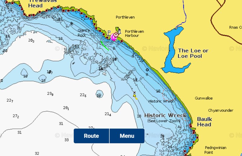 Loe Bar beach sea depth graph using Navionics