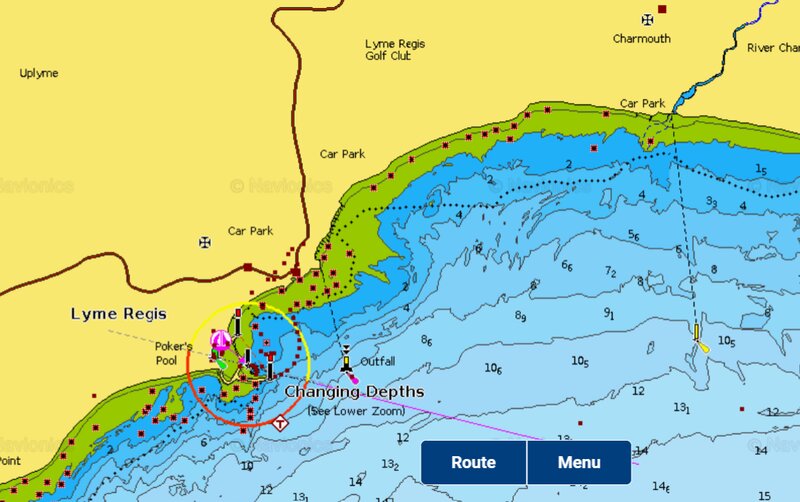 Chart depth map of Lyme Regis and The River Char
