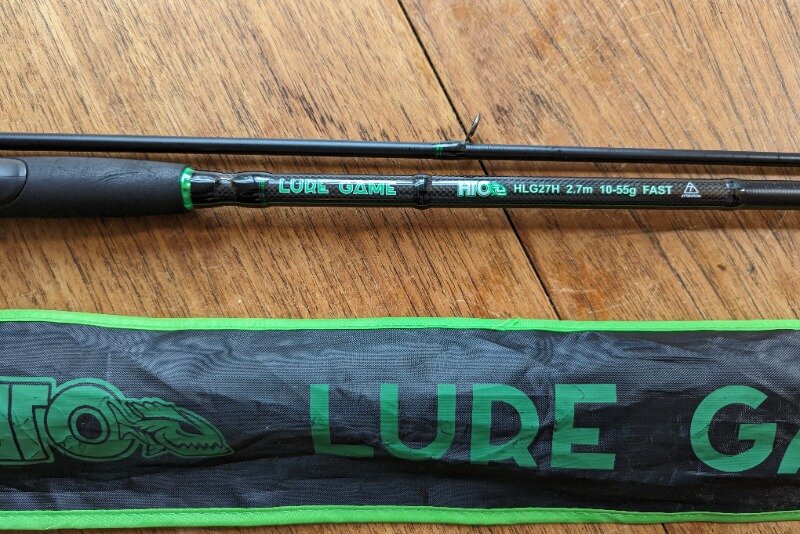 A close up shot of the HTO Lure Game rod on a wooden table