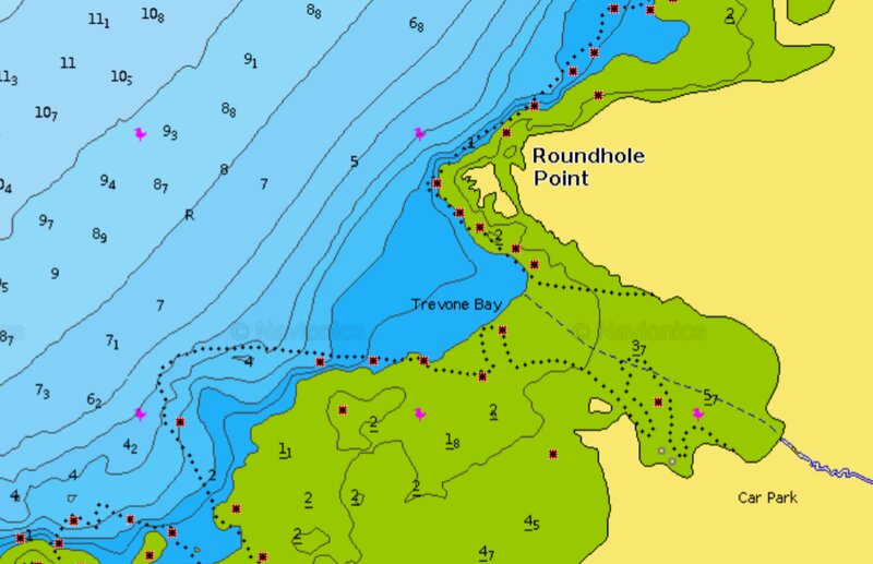 Trevone Bay chart depth image from Navionics