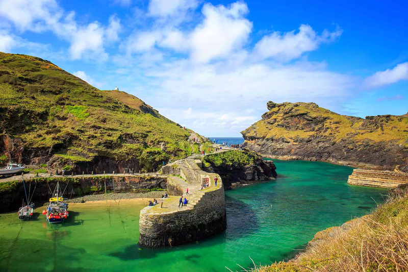 A sunny view of the water of Boscastle Harbour