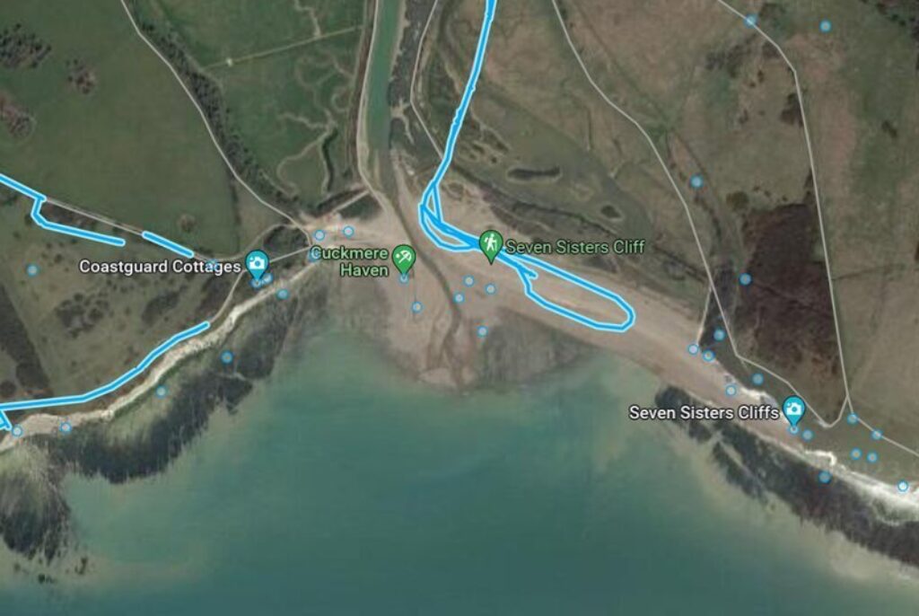 Street view from Google Maps around Seven Sisters and Cuckmere River