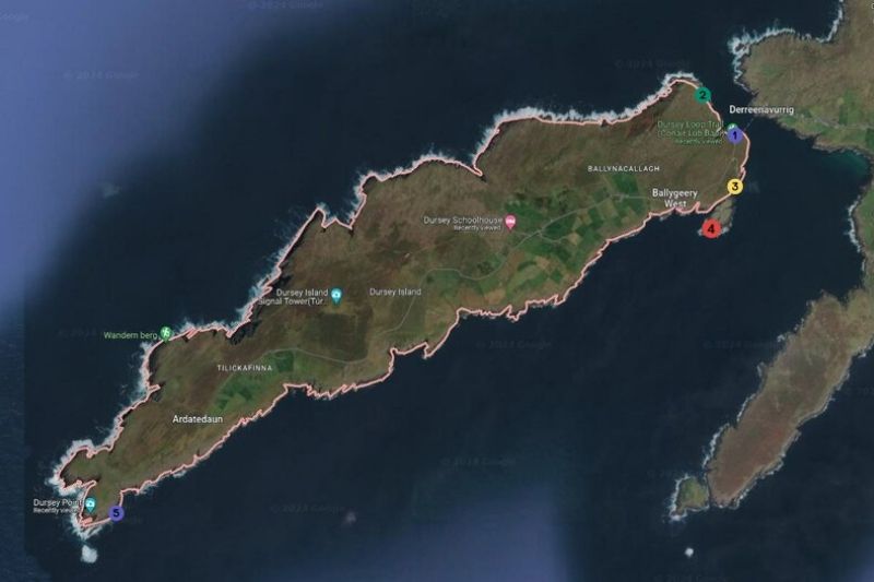 Map of Dursey Island with fishing mark annotations